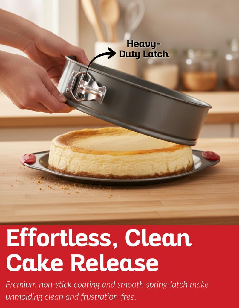 Boxiki Kitchen 10 Inch Nonstick Springform Pan, Professional Spring Form and Cheesecake Baking Mold, Leakproof Cake Pan with Silicone Handles - Image 3