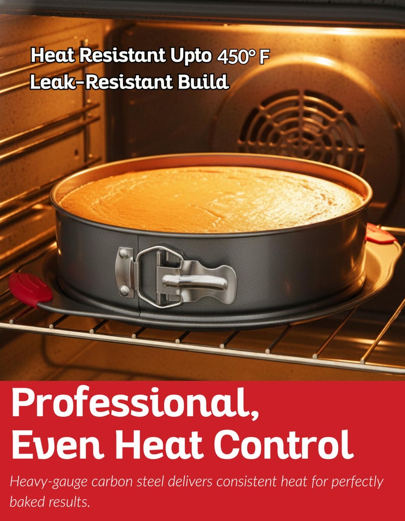Boxiki Kitchen 10 Inch Nonstick Springform Pan, Professional Spring Form and Cheesecake Baking Mold, Leakproof Cake Pan with Silicone Handles - Image 5