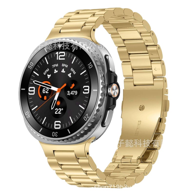 Adjustable Stainless Steel Link Smartwatch Band Compatible with Samsung Galaxy Watch 8 with Fit Replacement Strap in Gold - Image 1