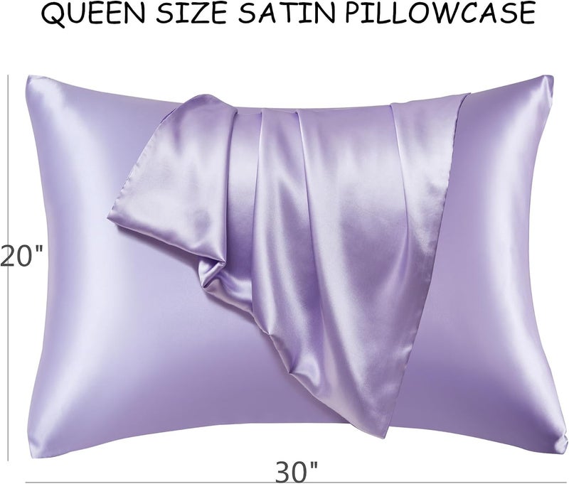 URLINENS غطاء وسادة من الساتان للشعر والبشرة، مجموعة نوم من حرير نباتي - 2 غطاء وسادة أرجواني من الساتان، 1 قناع عين، 1 ربطة شعر، أغطية وسائد من الساتان الناعم مقاس كوين مع إغلاق مغلف - Image 3