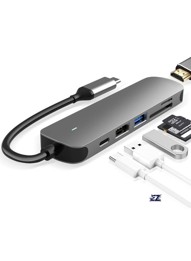 ELTRAZONE محور USB C 6 في 1 مع USB 3.0، 4K HDMI، USB C PD، قارئ بطاقات SD/TF – محطة إرساء لجهاز MacBook Pro، MacBook Air وأجهزة Type-C الأخرى – محور التوسع النهائي - Image 1