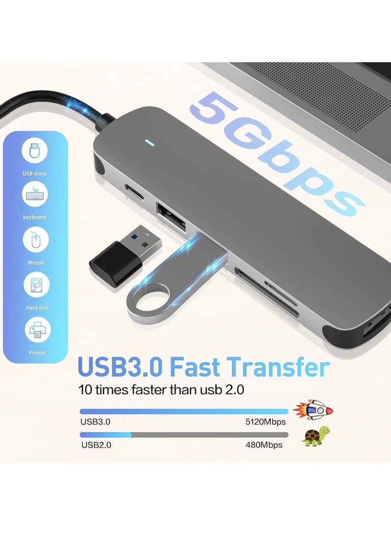 ELTRAZONE محور USB C 6 في 1 مع USB 3.0، 4K HDMI، USB C PD، قارئ بطاقات SD/TF – محطة إرساء لجهاز MacBook Pro، MacBook Air وأجهزة Type-C الأخرى – محور التوسع النهائي - Image 3