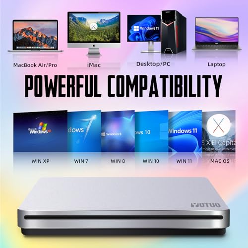 YOTUO External CD/DVD Drive, Portable USB 3.0 & USB-C CD RW Drive, DVD Player, DVD Burner for Laptop, Desktop, Compatible with Windows 7/8/10/11, Mac, MacBook Pro/Air, Linux (IDD031) - Image 5