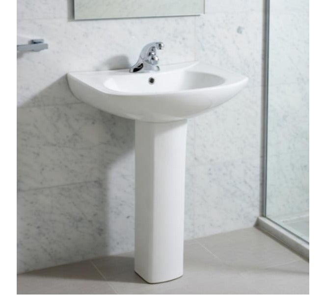 OCEANIC OCE-ZT-199 Pedestal Wash Basin Glossy White Round Ceramic Floor Mounted Sink - Image 1