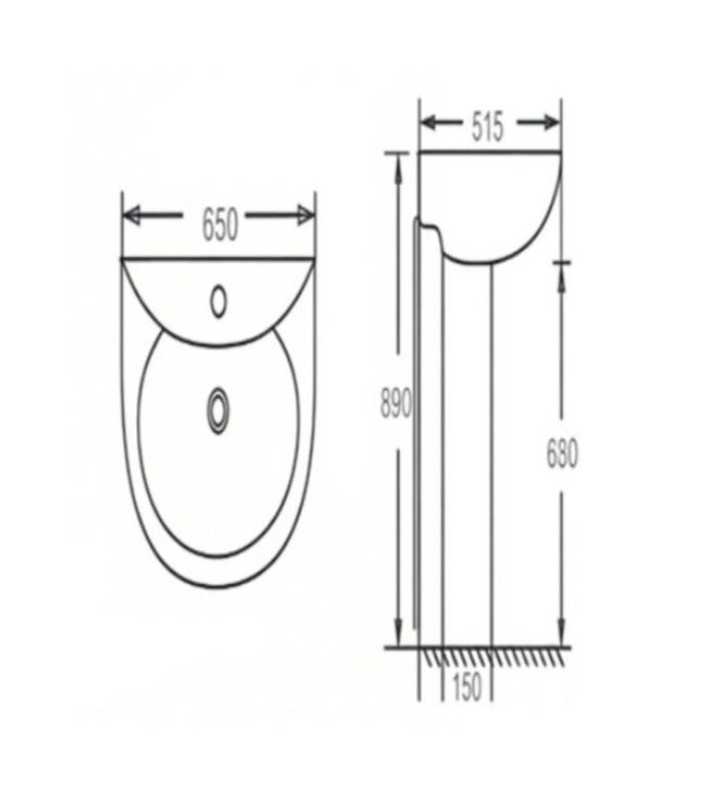OCEANIC OCE-ZT-199 Pedestal Wash Basin Glossy White Round Ceramic Floor Mounted Sink - Image 2