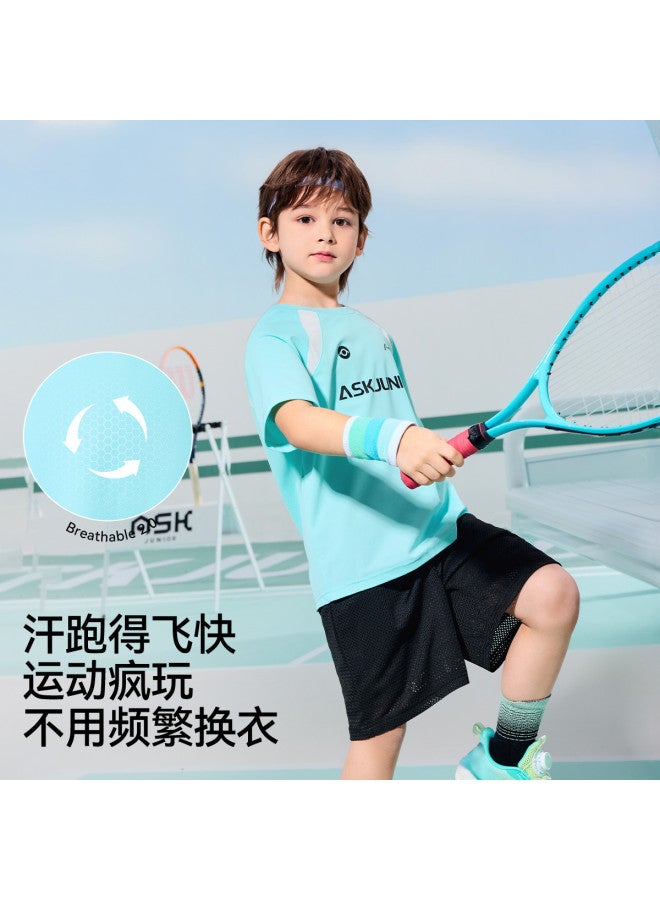 ASK JUNIOR Children's Set] Boys' And Girls' 2025 Summer Short Sleeve T-shirt And Shorts Breathable Basketball Uniform Tennis Uniform - Image 5
