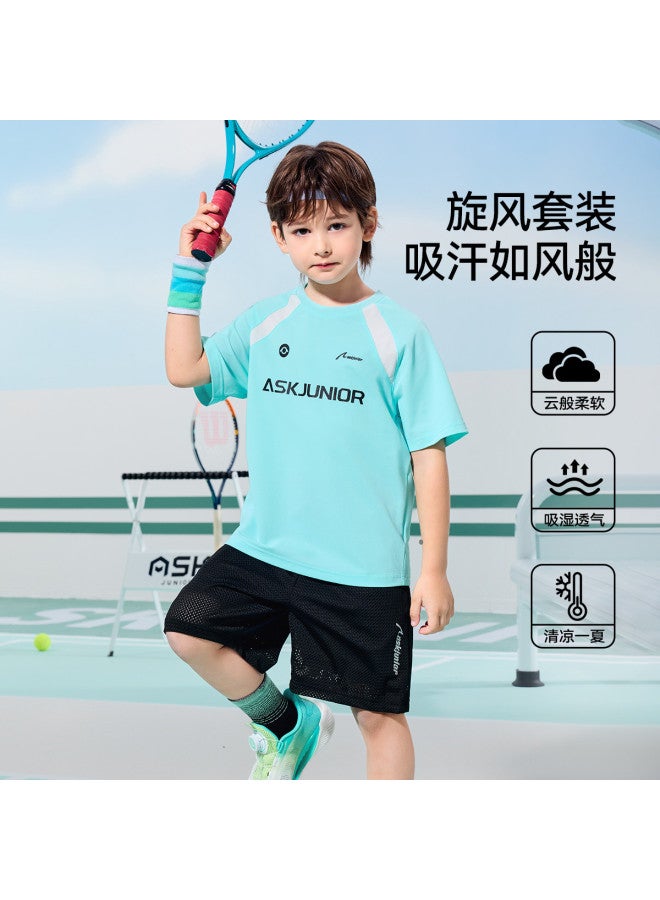 ASK JUNIOR Children's Set] Boys' And Girls' 2025 Summer Short Sleeve T-shirt And Shorts Breathable Basketball Uniform Tennis Uniform - Image 2