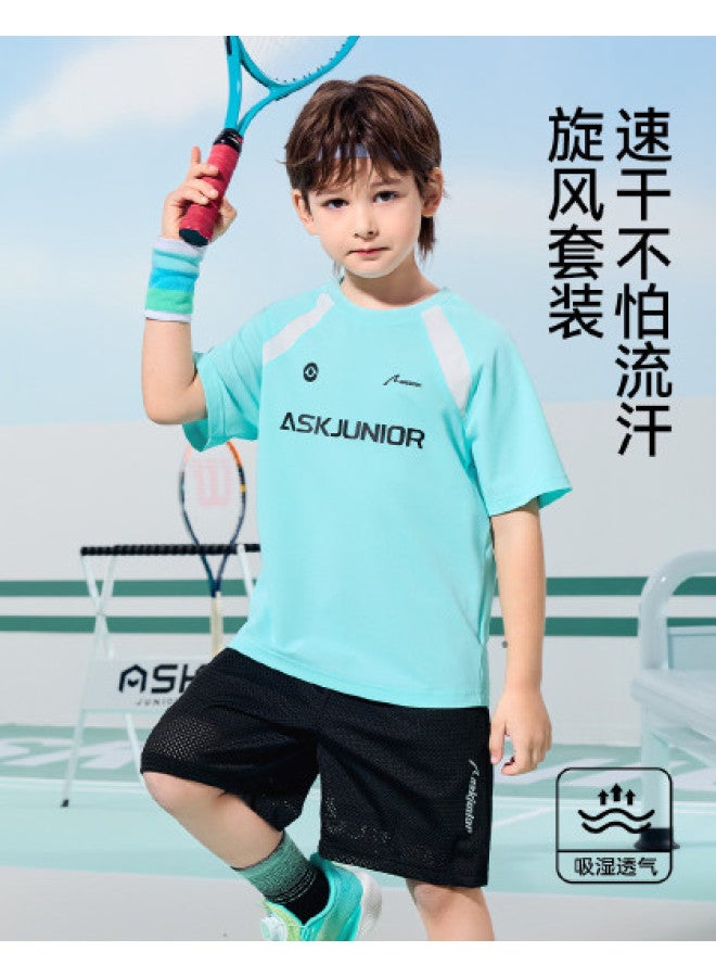 ASK JUNIOR Children's Set] Boys' And Girls' 2025 Summer Short Sleeve T-shirt And Shorts Breathable Basketball Uniform Tennis Uniform - Image 1