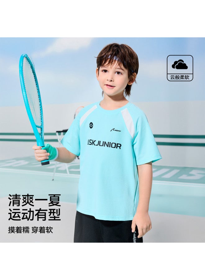 ASK JUNIOR Children's Set] Boys' And Girls' 2025 Summer Short Sleeve T-shirt And Shorts Breathable Basketball Uniform Tennis Uniform - Image 4