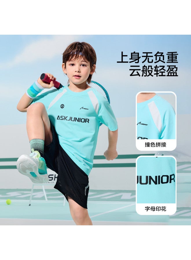 ASK JUNIOR Children's Set] Boys' And Girls' 2025 Summer Short Sleeve T-shirt And Shorts Breathable Basketball Uniform Tennis Uniform - Image 3