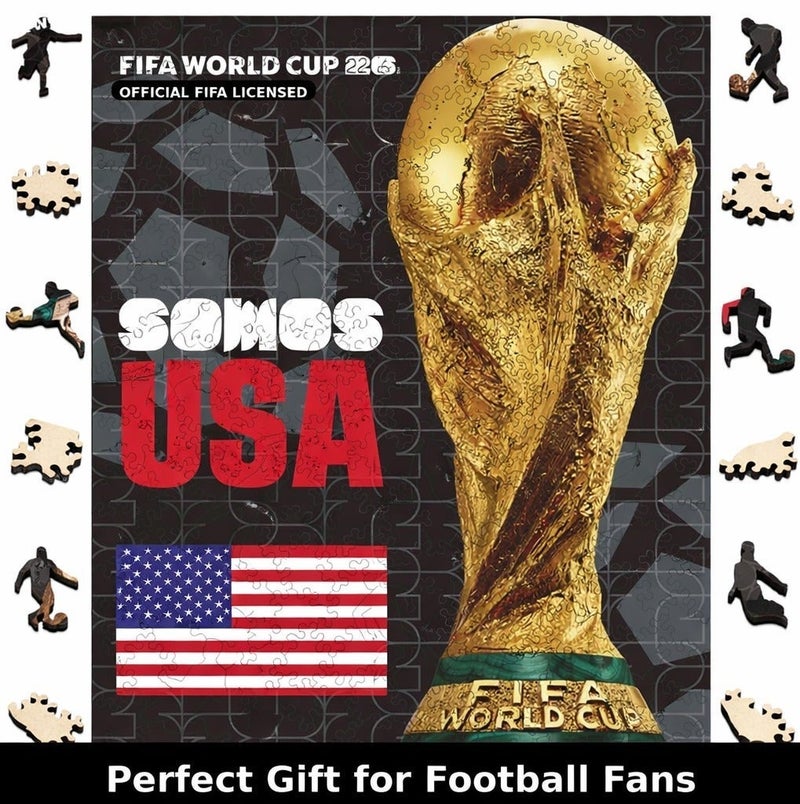 FIFA World Cup لغز خشبي مرخّص رسميًا من كأس العالم FIFA 26 بتصميم الكأس الولايات المتحدة الأمريكية – 200 قطعة | مناسب لعمر 14 سنة فما فوق، هدية فاخرة وقطعة ديكور - Image 1