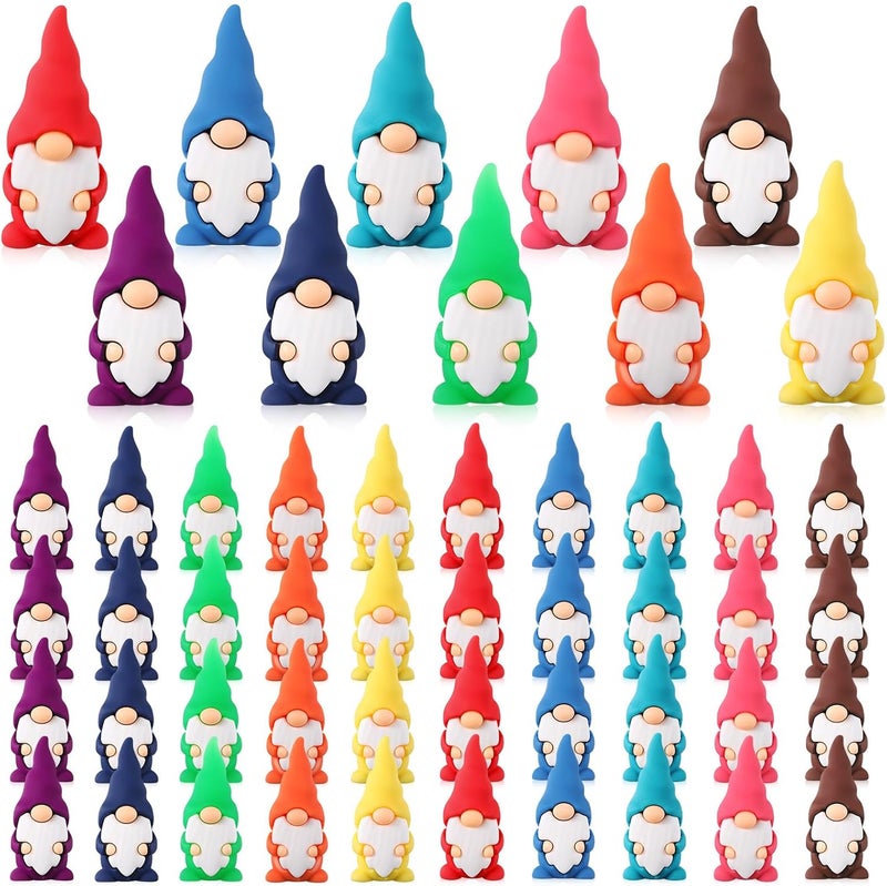 Halloscume 50 Pcs Mini Rubber Gnomes Figurines Small Dwarf Figures Tiny Miniature Fairy Gnomes Statues for Landscape Outdoor Patio Yard Lawn Plant Pots Decor Easter Christmas Garden Accessories Favors - Image 1
