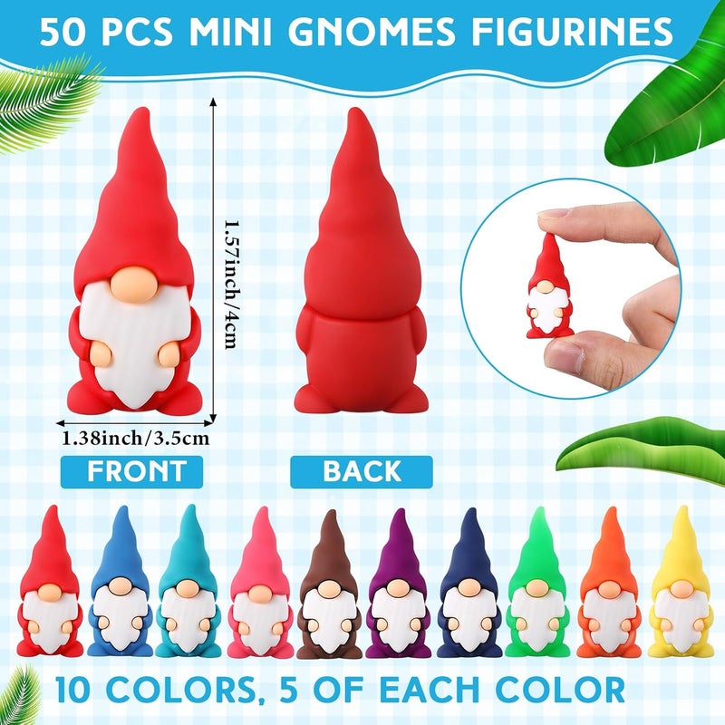 Halloscume 50 Pcs Mini Rubber Gnomes Figurines Small Dwarf Figures Tiny Miniature Fairy Gnomes Statues for Landscape Outdoor Patio Yard Lawn Plant Pots Decor Easter Christmas Garden Accessories Favors - Image 2