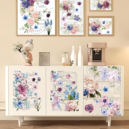 Wxiben Flower Rub on Transfers for Crafts and Furniture - Wxiben 6 Sheets Retro Floral Word Rub on Transfers for Furniture Roses Plant Rub on Transfer Stickers Decals for Wood DIY Craft Office Home Decor - Image 5