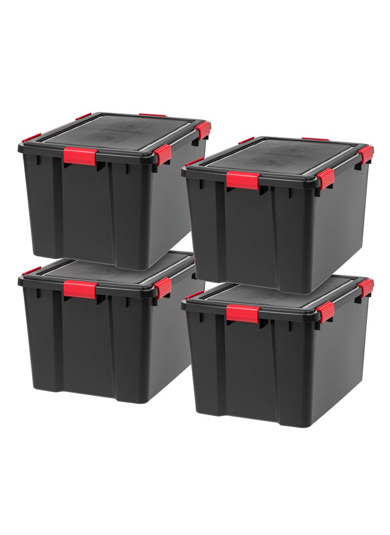 IRIS IRIS USA WeatherPro 74 Qt Storage Bins with Lids 4 Pack BPAFree Plastic Gasket Box with Tight Latch and Seal Stackable Nestable Tote Tub  BlackRed 