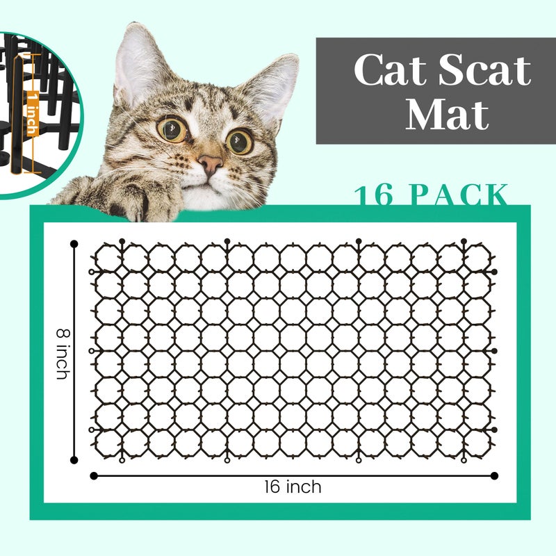 Hmyomina 16 x 8 Inch Scat Mat for Cats, 16 Pack Cat Scat Mat with Spikes - Deterrent Mat for Cats and Dogs - Cat Deterrent Outdoor & Indoor - Image 2