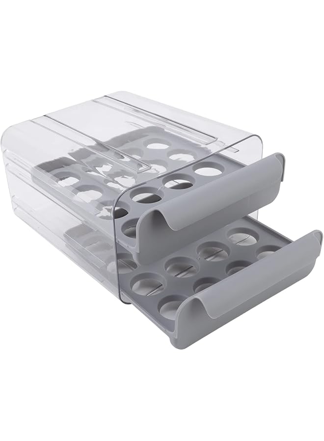 Egg Holder For Fridge Double Layer 32 Egg Container With Drawer Design Transparent Egg Storage Box For Refrigerator Gray  - Image 1