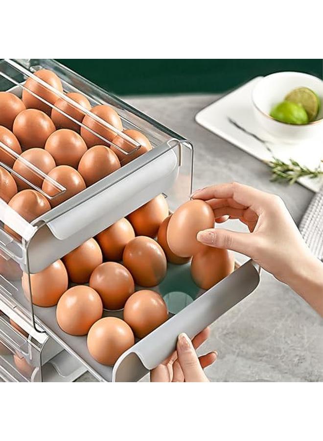 Egg Holder For Fridge Double Layer 32 Egg Container With Drawer Design Transparent Egg Storage Box For Refrigerator Gray  - Image 3