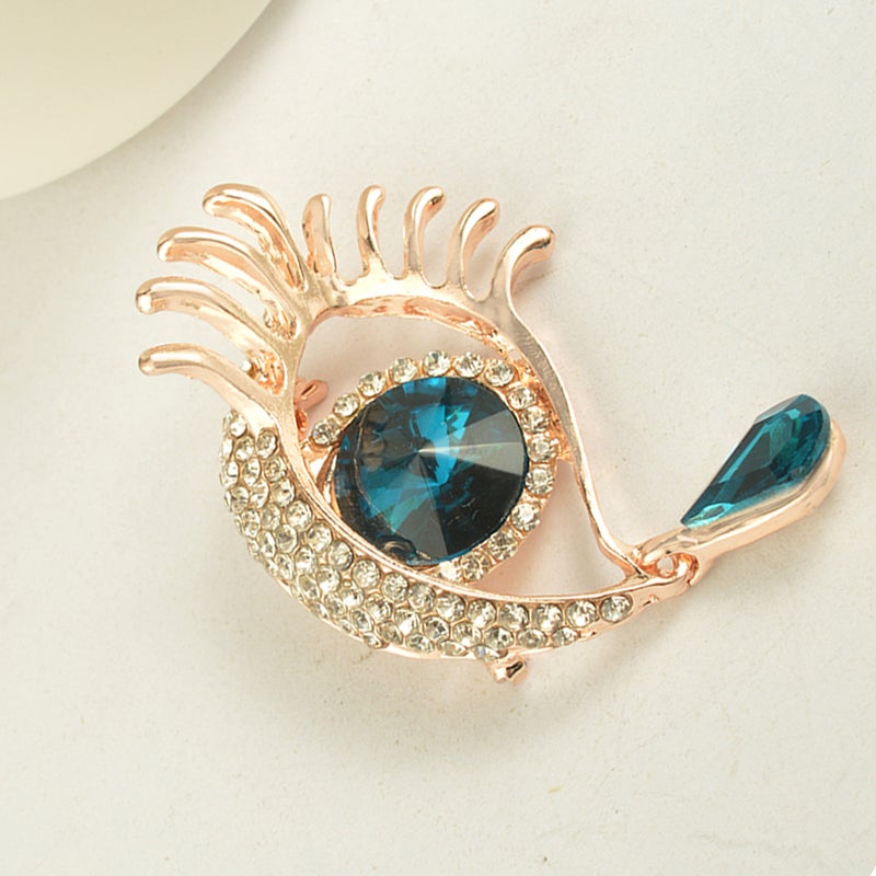 2pcs Unique Design Eye and Tear Shape Brooch Rhinestone Brooches for Women Boutonniere (Golden) - Image 1
