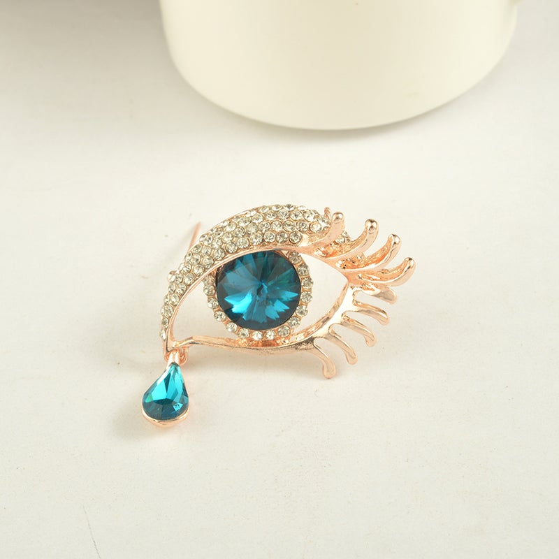 2pcs Unique Design Eye and Tear Shape Brooch Rhinestone Brooches for Women Boutonniere (Golden) - Image 5