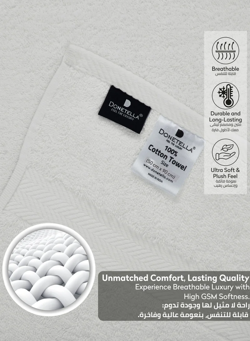 Donetella Premium 100 % Combed Cotton 4-Pcs Hand Towel Set (50 X 90 CM) 600 GSM Super Soft Hand Towel, Highly Absorbent, Quick Dry,Best Towel for Bathroom, Spa And Hotel,White