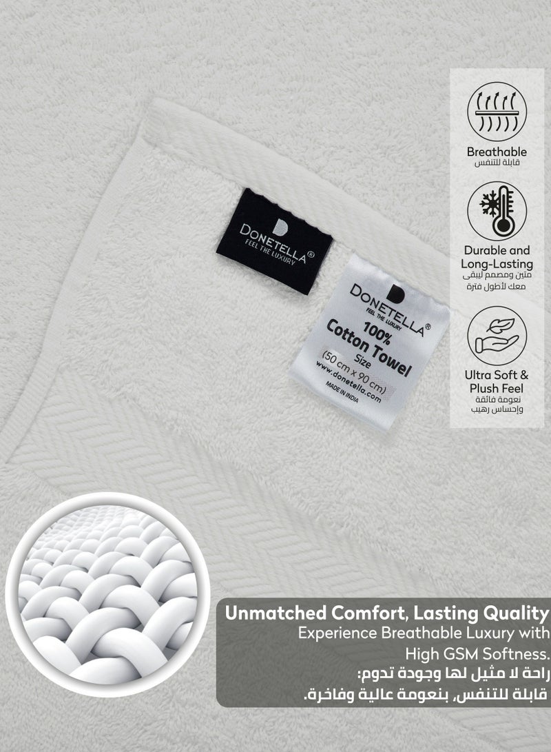 Donetella Premium 100 % Combed Cotton 4-Pcs Hand Towel Set (50 X 90 CM) 600 GSM Super Soft Hand Towel, Highly Absorbent, Quick Dry,Best Towel for Bathroom, Spa And Hotel,White - Image 5