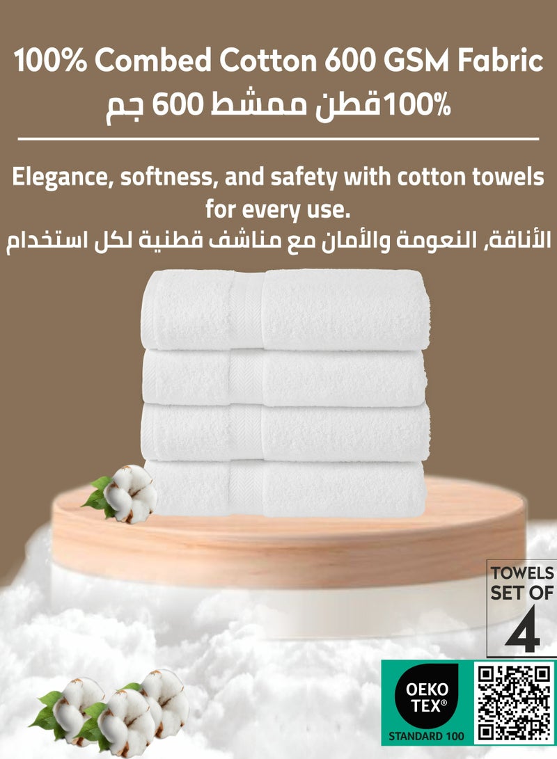 Donetella Premium 100 % Combed Cotton 4-Pcs Hand Towel Set (50 X 90 CM) 600 GSM Super Soft Hand Towel, Highly Absorbent, Quick Dry,Best Towel for Bathroom, Spa And Hotel,White - Image 3