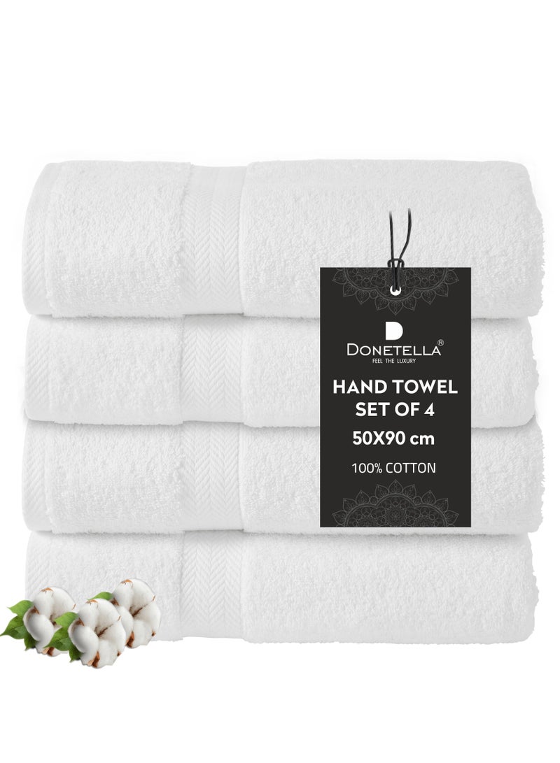 Donetella Premium 100 % Combed Cotton 4-Pcs Hand Towel Set (50 X 90 CM) 600 GSM Super Soft Hand Towel, Highly Absorbent, Quick Dry,Best Towel for Bathroom, Spa And Hotel,White - Image 1