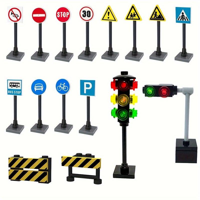 16Pcs Traffic Road Signs Building Blocks Set Educational Toys for Kids - Image 1