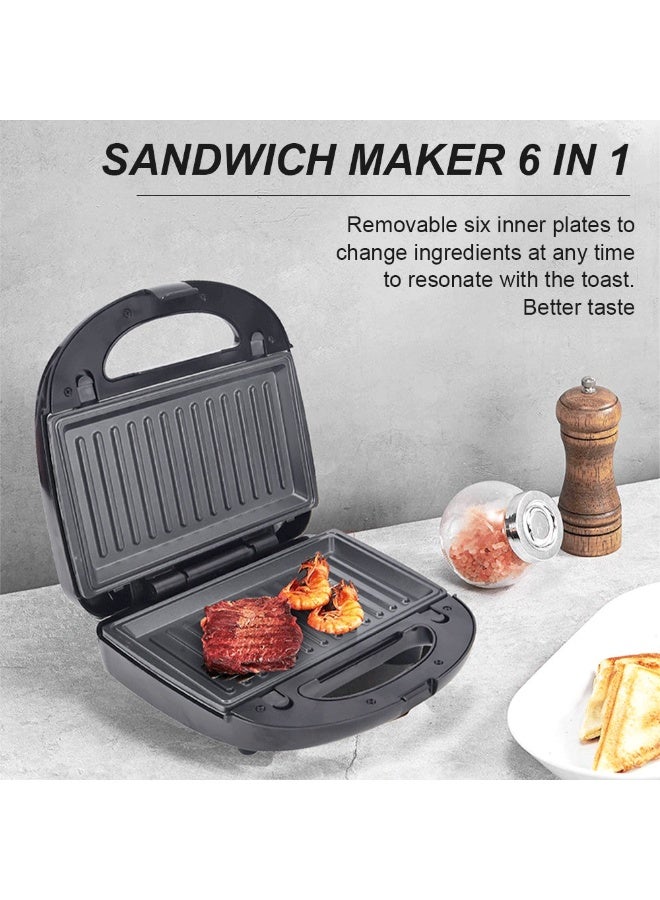 سوكاني صانعة الساندوتشات الكهربائية بقدرة 750 وات 6 في 1، الدونات والمكسرات والفطائر والأصداف والسندويشات والخبز المحمص وشرائح اللحم المشوية، طبق كبير غير لاصق قابل للإزالة، SK-908 أسود - Image 2