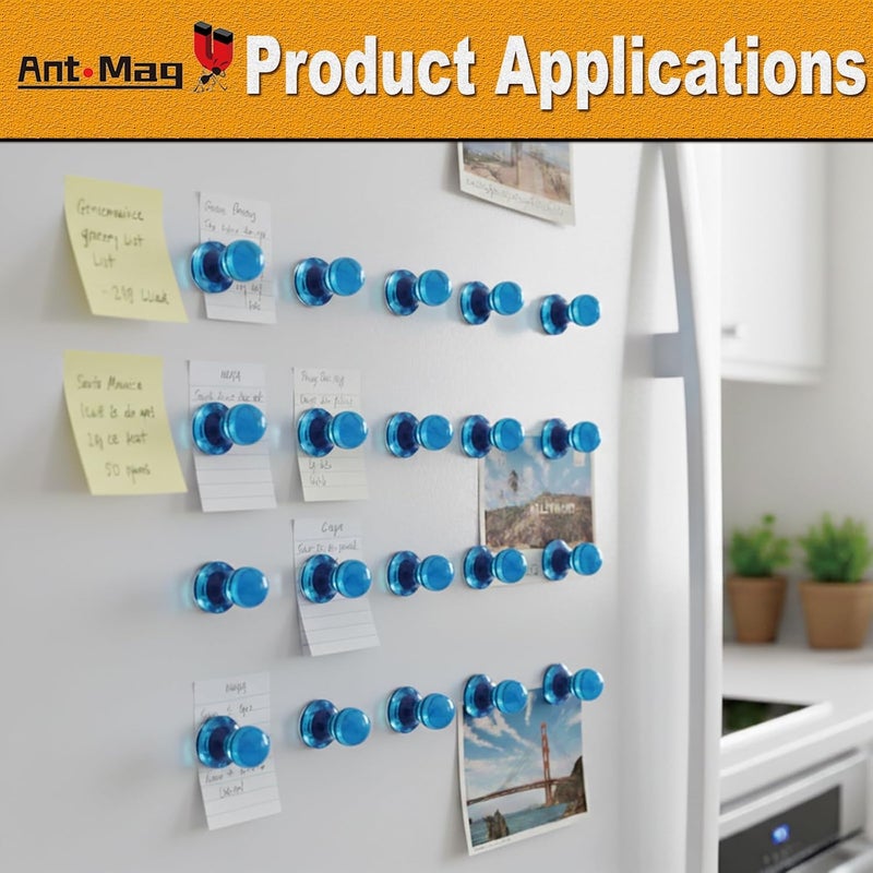 Ant Mag Magnetic Push Pins, 72 Pack Strong Whiteboard Magnets for Fridge, Maps, Office, Kitchen & Classroom Blue - Image 5