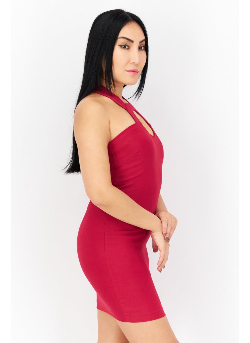 Vesper Women Petite Solid Bodycon Dress, Maroon  - Image 4