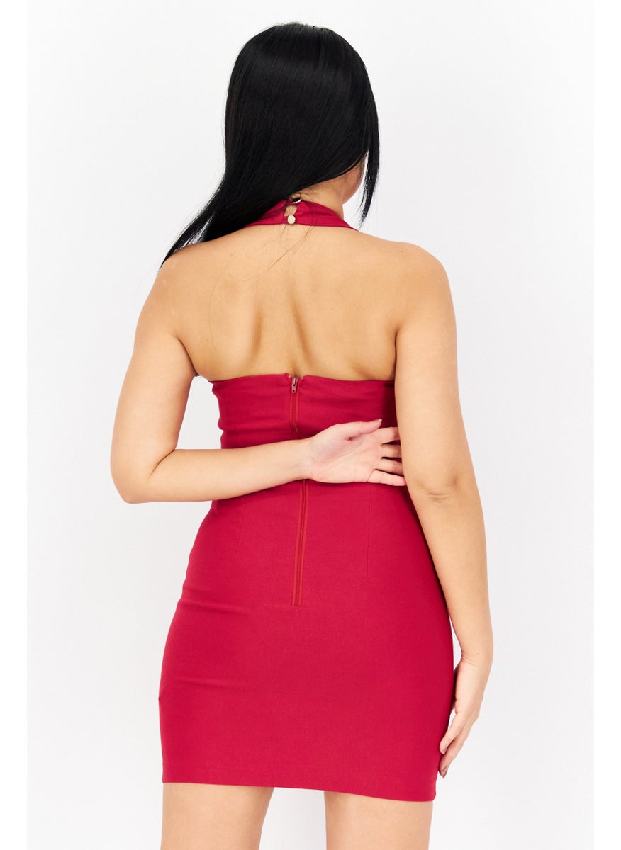 Vesper Women Petite Solid Bodycon Dress, Maroon  - Image 3