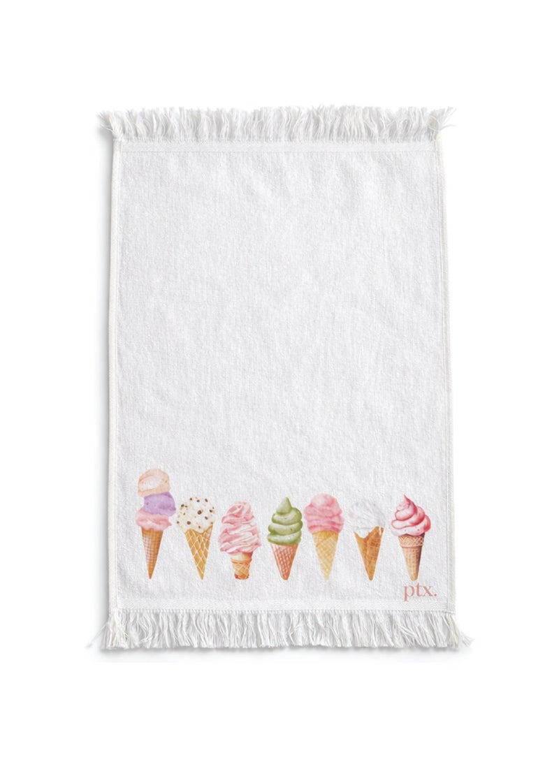 Printex Eg Printex.EG 100% Cotton Kitchen Towels, Set of 2, 400 GSM Ultra-Absorbent Dish Towels, Quick-Dry, Decorative Fringe, 50×30 cm, White (ice cream & macron) - Image 4
