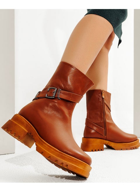 Half Boots Leather Mid Heels R-603