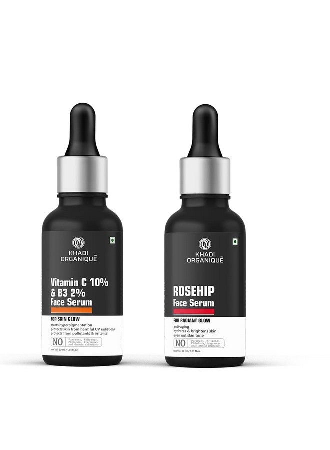 Organique Vitamin C Face Serum & Rosehip Face Serum For Skin Brightening, Radiant Glow & Anti Acne Pimples (Pack of 2) 30 ml each - Image 1
