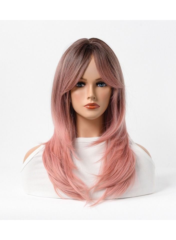 إستيل شعر مستعار كامل للباروكة الاصطناعية مقاومة للحرارة شعر مستعار طبيعي طويل مستقيم مع الانفجارات سيدة الألياف شعر مستعار أنيق وردي غامق - Image 1