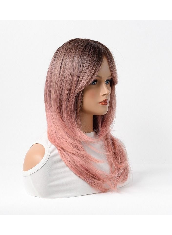 إستيل شعر مستعار كامل للباروكة الاصطناعية مقاومة للحرارة شعر مستعار طبيعي طويل مستقيم مع الانفجارات سيدة الألياف شعر مستعار أنيق وردي غامق - Image 3