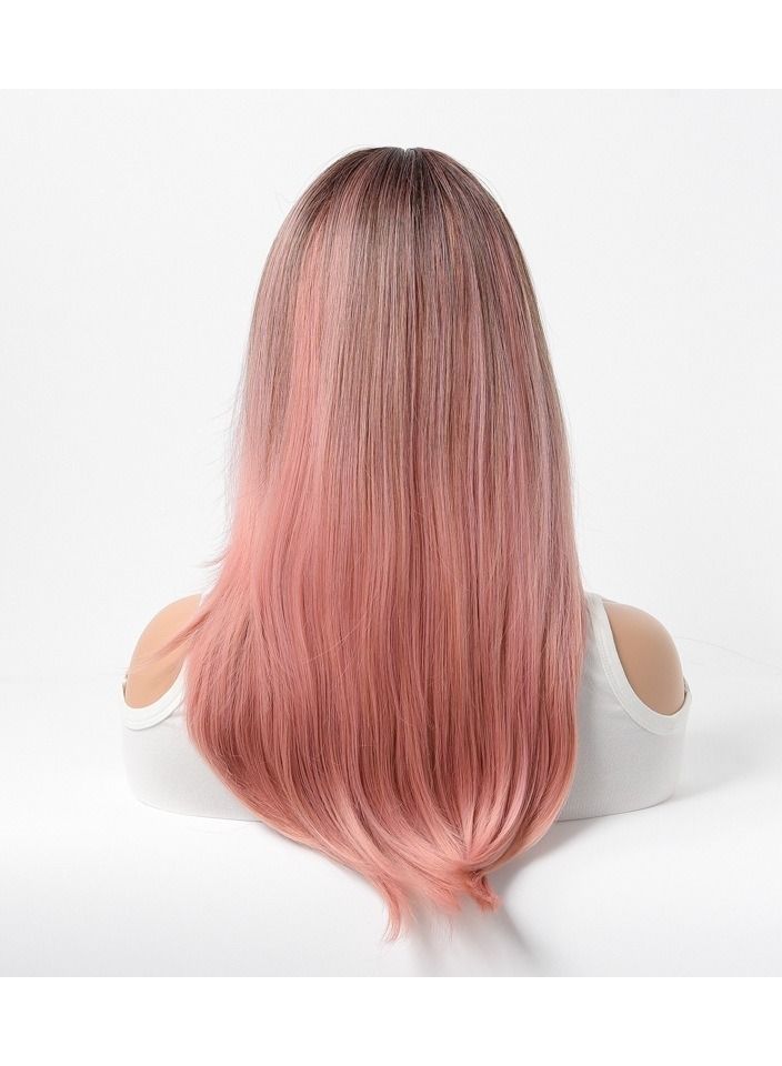 إستيل شعر مستعار كامل للباروكة الاصطناعية مقاومة للحرارة شعر مستعار طبيعي طويل مستقيم مع الانفجارات سيدة الألياف شعر مستعار أنيق وردي غامق - Image 4