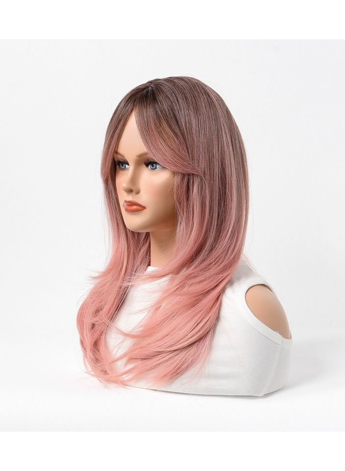 إستيل شعر مستعار كامل للباروكة الاصطناعية مقاومة للحرارة شعر مستعار طبيعي طويل مستقيم مع الانفجارات سيدة الألياف شعر مستعار أنيق وردي غامق - Image 2
