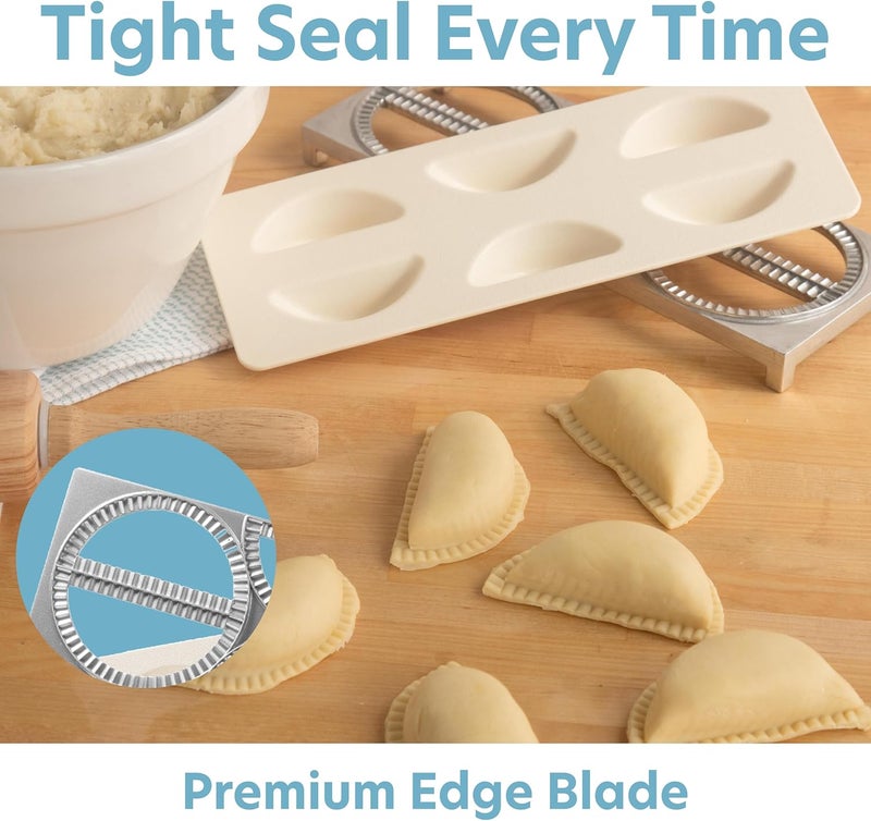 CucinaPro Pierogi Maker w Tray & Press- Makes 6 Pierogis, Dumplings Potstickers or Holiday Pastry at Once- Stainless Steel Durable Construction, Portable Set Easy to Use - Homemade Cooking Xmas Gift - Image 4