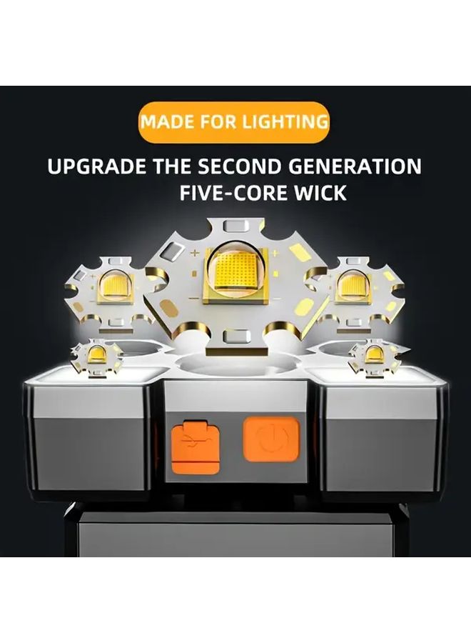 مصباح أمامي صغير قابل لإعادة الشحن عبر USB، 5 مصابيح LED سوداء، مخصص للتخييم والاستخدام الخارجي - Image 4