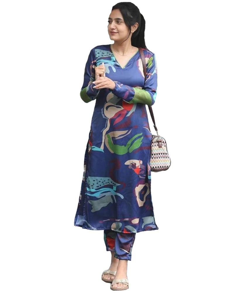 ANNI Designer Women's Cotton Blend Straight Printed Kurta with Pant (Barish Blue_S_Blue_Small) - Image 5