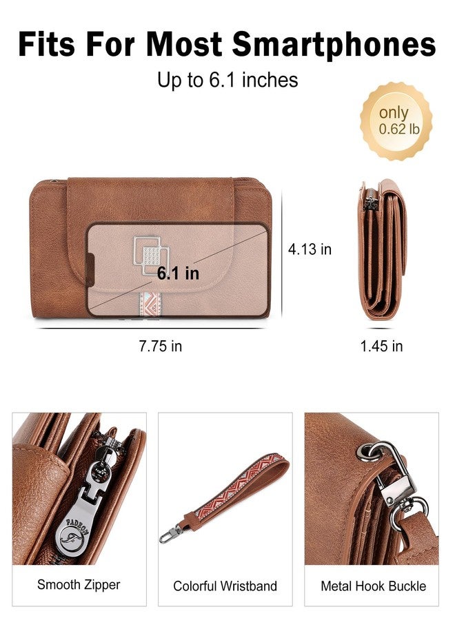 FADEON Leather Wallets for Women, Large RFID Blocking Trifold Wristlet Purse with Credit Card Holder Organizer, 1-brown Retro Style, 4.13 x 2.13 x 7.87 inches, Vintage - Image 4
