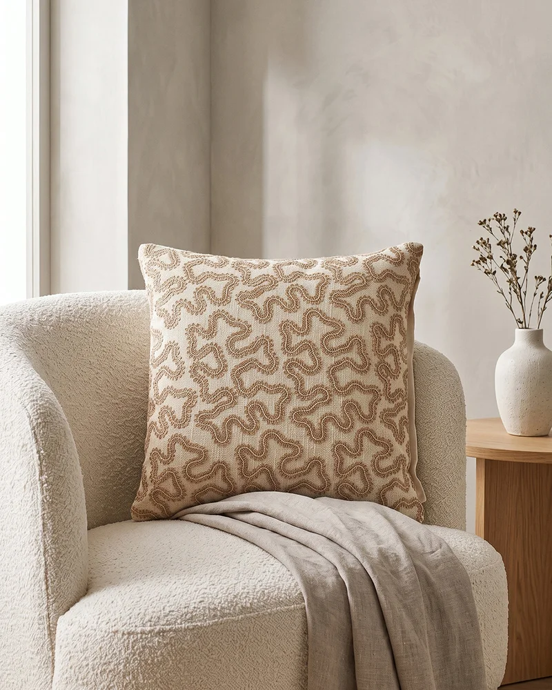 Redtag Beige Abstract Embroidered Cushion 45cm x 45cm