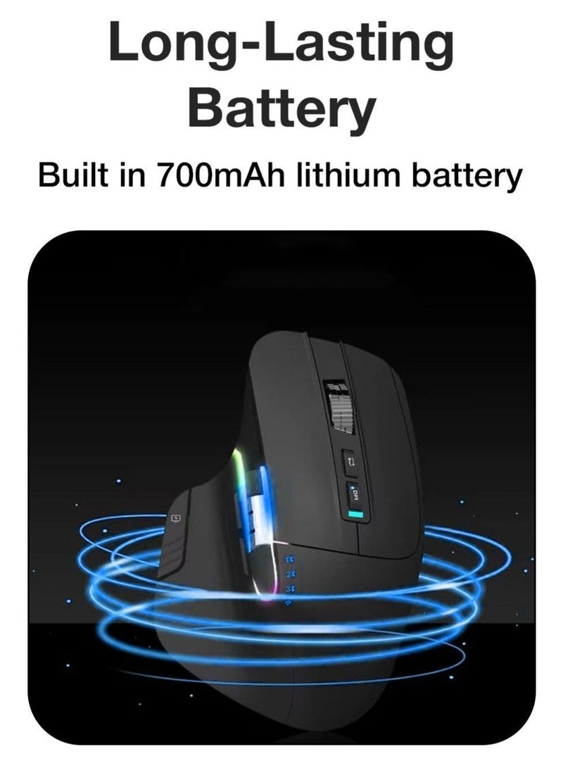 جلاسولوجي Glassology Ergoflow Pro Horizontal Ergonomic Mouse  3-in-1 Connectivity (USB-C/2.4G/Bluetooth)  Dual Scroll Wheels  Black - Image 5