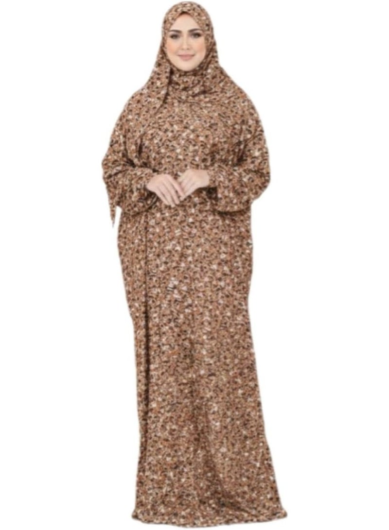 AMYAE Prayer Dress for Women One-Piece | Islamic Full Prayer Outfit with Long Sleeves & Attached Scarf | Cotton Soft Breathable Jilbab Abaya | Namaz & Salah Wear | Umrah Essential | Available in Light Colors & Different Multicolor Designs - Image 3