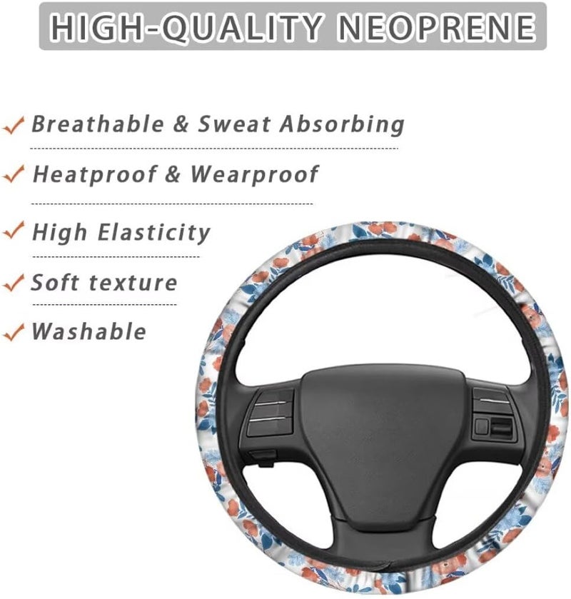 Car Steering Wheel Cover for Women and Men,Non-Slip Breathable Steering Wheel,Universal 14.5"-15" Fit for Cars and SUVs(Blue Grass and Flowers) - Image 4