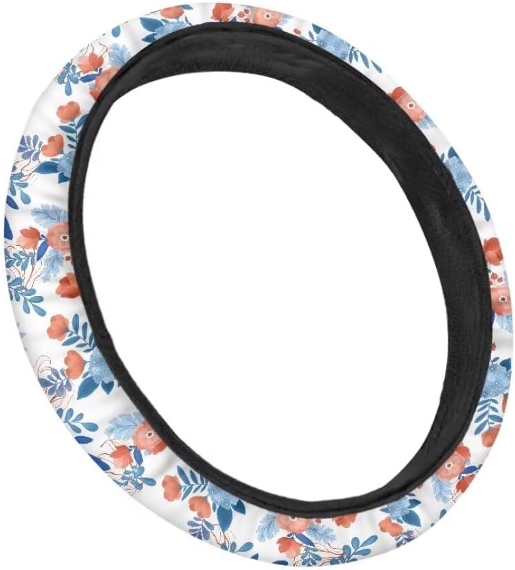 Car Steering Wheel Cover for Women and Men,Non-Slip Breathable Steering Wheel,Universal 14.5"-15" Fit for Cars and SUVs(Blue Grass and Flowers) - Image 3