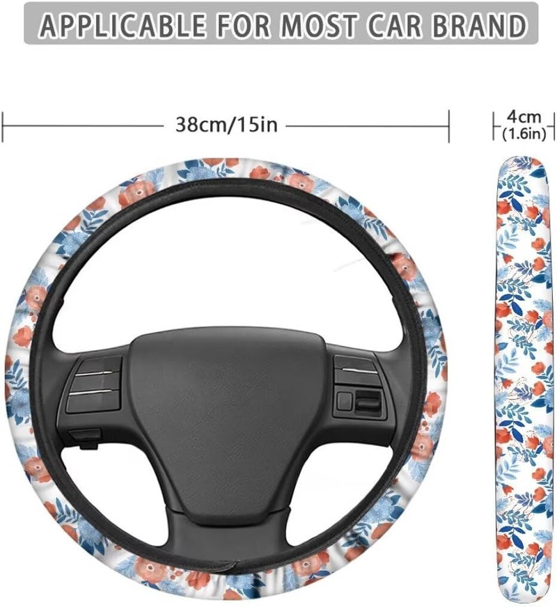 Car Steering Wheel Cover for Women and Men,Non-Slip Breathable Steering Wheel,Universal 14.5"-15" Fit for Cars and SUVs(Blue Grass and Flowers) - Image 5